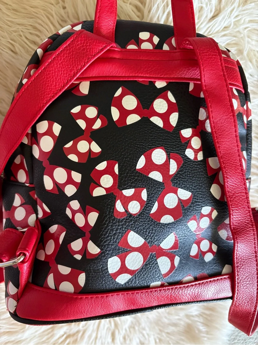 Disney Parks Minnie Mouse BOWS Mini Backpack Polka Dot Bag Handbag World EUC